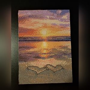 Finished double heart ,beach sunset diamond painting